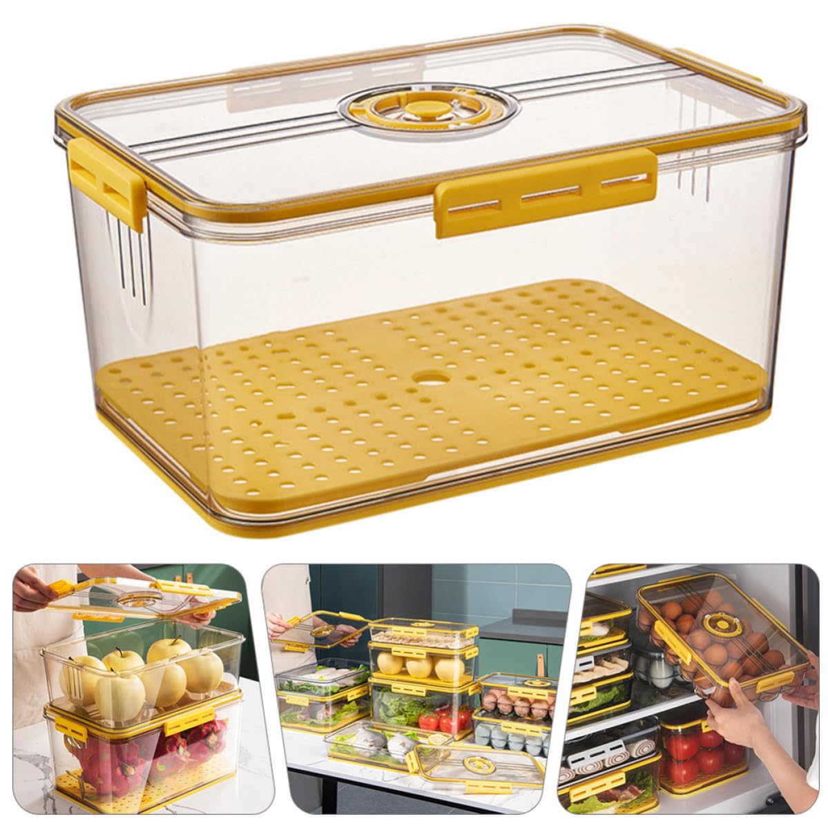 Caja de Almacenamiento para Refrigerador de Pet con Tapa, Práctica para Conservar Frutas y Alimentos Frescos Frigorífico del Hogar