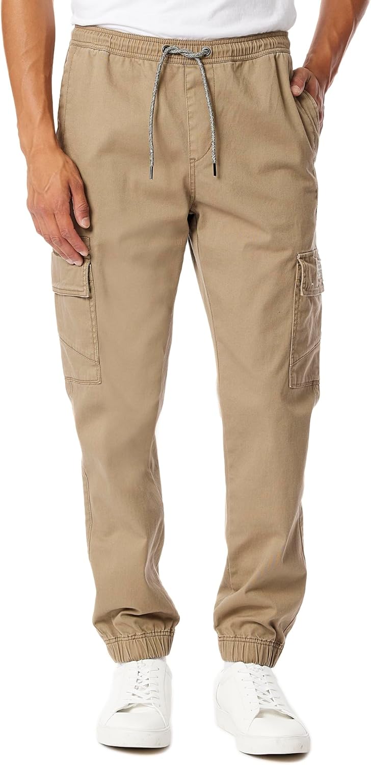 UNIONBAY Men's Davis Elastic Waist Stretch Twill Relaxed Fit Cargo Jogger Pants