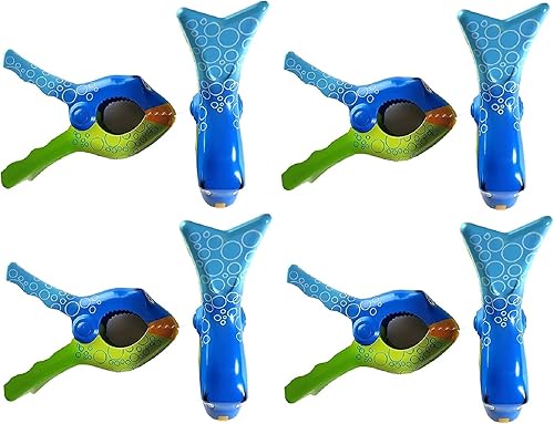 4 pares (8 unidades) de soportes para toallas de playa estilo pez de burbujas, clips, accesorios de playa, patio o piscina, clips portátiles para
