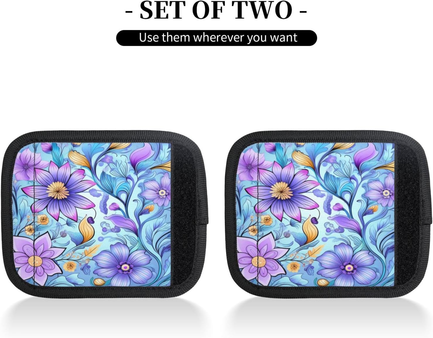 Luggage Handle Wraps Purple Floral Pattern Luggage Identifiers Soft Neoprene Luggage Handle Wraps For Suitcase Trolley Handle Grip Cover 2 Pack Luggage Tags