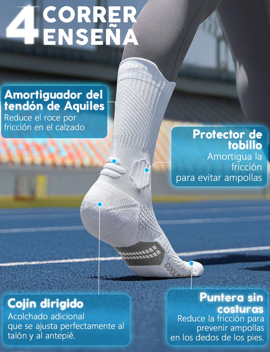 Juclise Calcetines de compresión de viscosa de bambú para correr, calcetines que absorben la humedad, antiampollas, para senderismo,ciclismo (FR/ES, Números, 35, 38, Regular, Regular, Blanca)