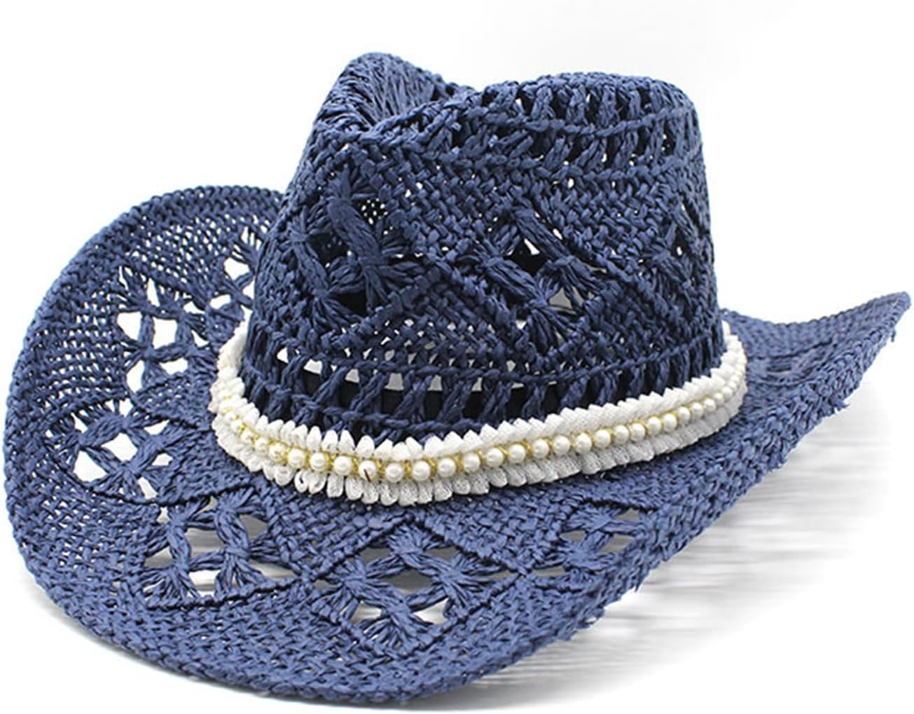 Bridal Cowboy Straw Hat for Adult Outdoor Summer Sun Hat Hollowed Out Cowgirl Hat Girls Headwear Beach Party Hat