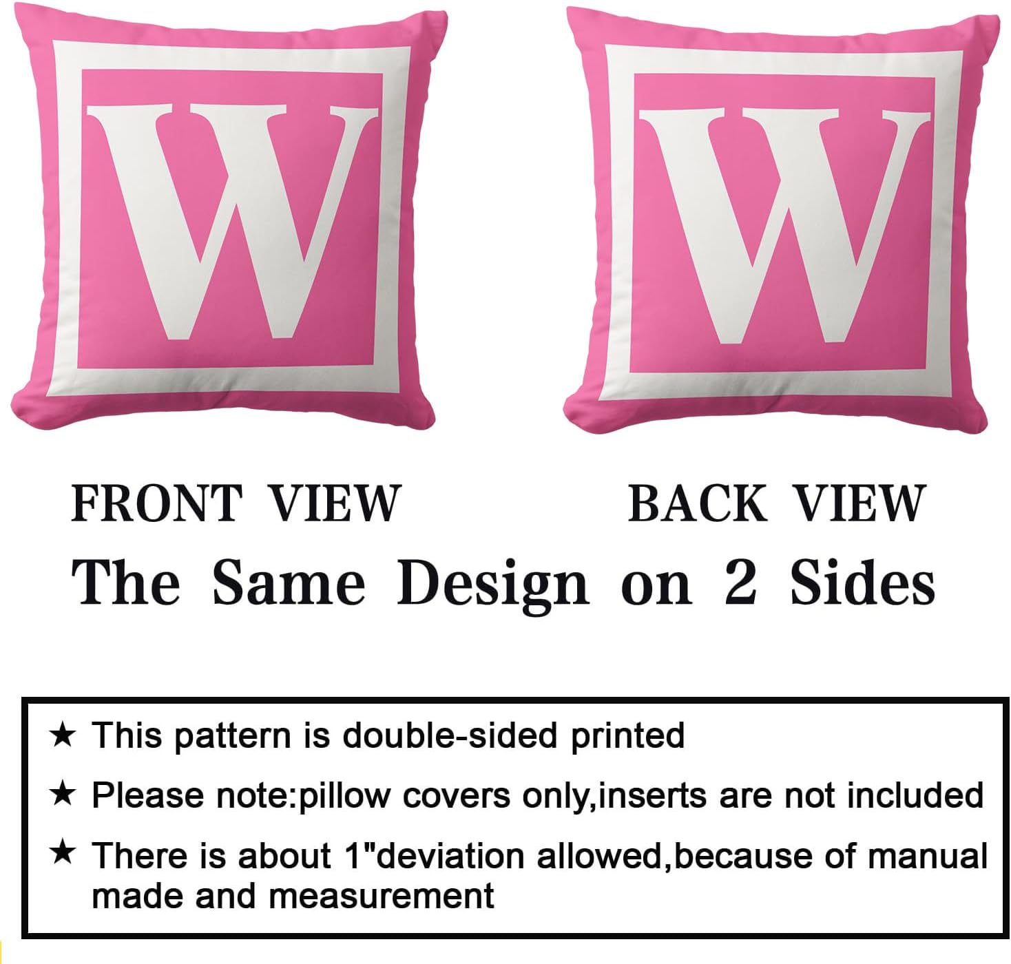 Modern Pink White Throw Pillow Cases Monogram Initial 20" x 20" Square Decorative Pillow Covers for Farmhouse Home Decor