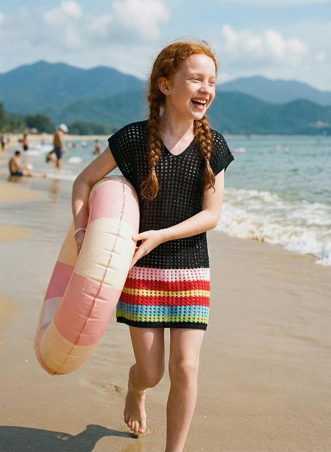 blibean Girls Swimsuit Cover Up Short Sleeve Colorblock Knit Bathing Suit Size 6-15 Years
