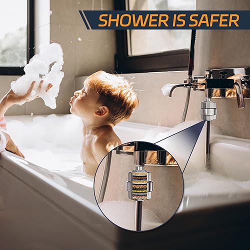 Miniatura 7 de EMBATHER - Filtro de ducha de 20 etapas para agua dura con hélice giratoria, filtro de cabezal de ducha de alto rendimiento con vitamina C E para