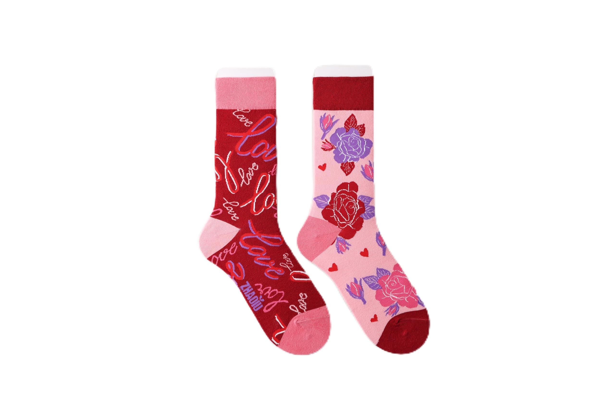 NxnChc Lustige Socken Für Damen Und Herren Unisex Viele Rose Motive Tier Essen Obst Sport Kunst Aus Baumwolle Geschenk Asymmetrische Muster Links Und Rechts