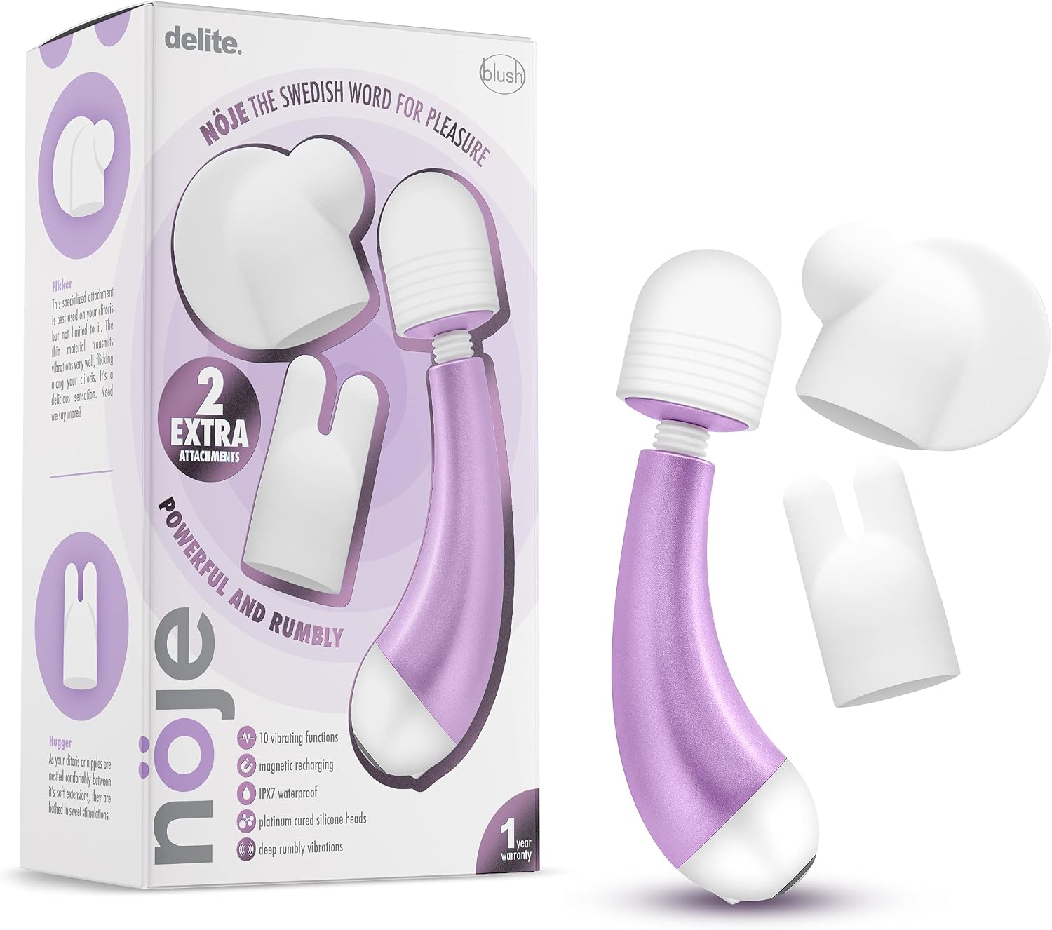 Blush - Noje Delite Mini Vibrator Massage Wand Female Sex Toys - RumbleTech Mini G Spot Vibrator with 10 Vibrating Modes - 3 Silicone Attachments for Sensations - Personal Massager for Women Couples