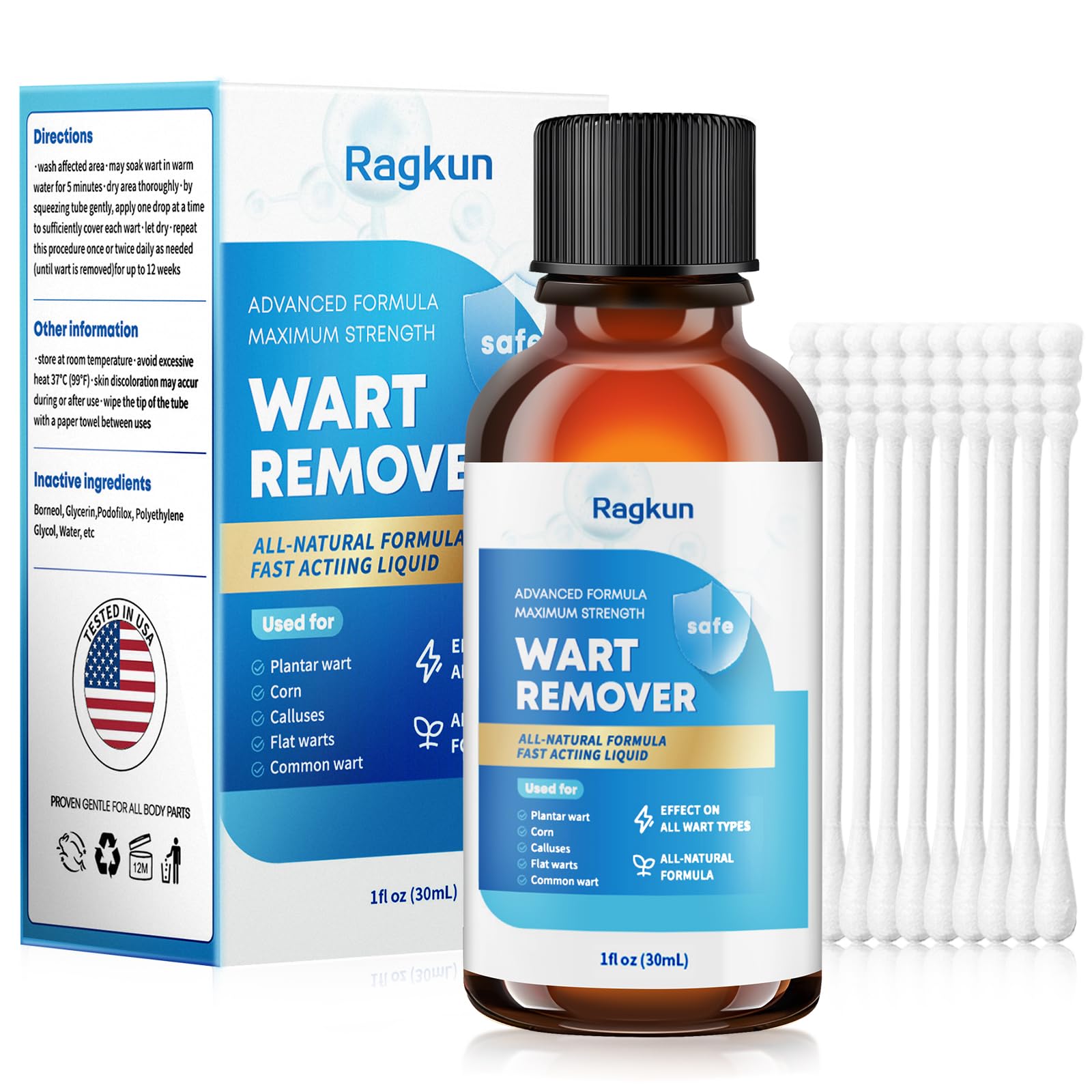 Ragkun Fast Acting Wart Remover, Skin Tag Remover with Salicylic Acid, Skin Tag Removal Kit for Women Men, Wart Freeze Off for Plantar Warts, Flat, Common Wart, Corn,H Warts, Callus 30 ML