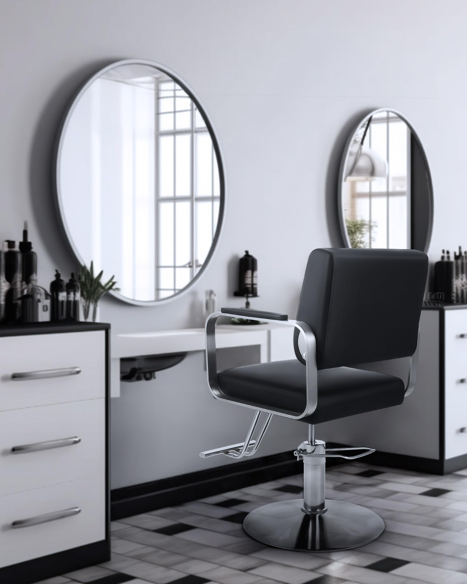 CO-Z Sillón Peluquería Profesional con Bomba Hidráulica Silla de Peluquería con Giro de 360° de Altura Ajustable Capacidad 250KG Sillón de Barbero para SPA Belleza (Estilo Moderno)