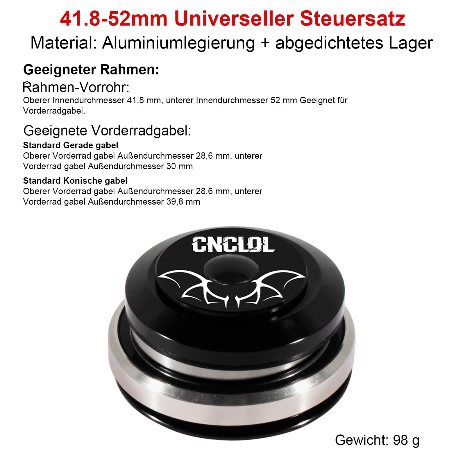 Juego de dirección de bicicleta de 34 mm, 44 mm, 41,8 – 52 mm, 44-55 mm, 44-56 mm, rodamientos de horquilla 1 1/8, rodamientos semiintegrados 1 1/8 para bicicleta de carretera, BMX.