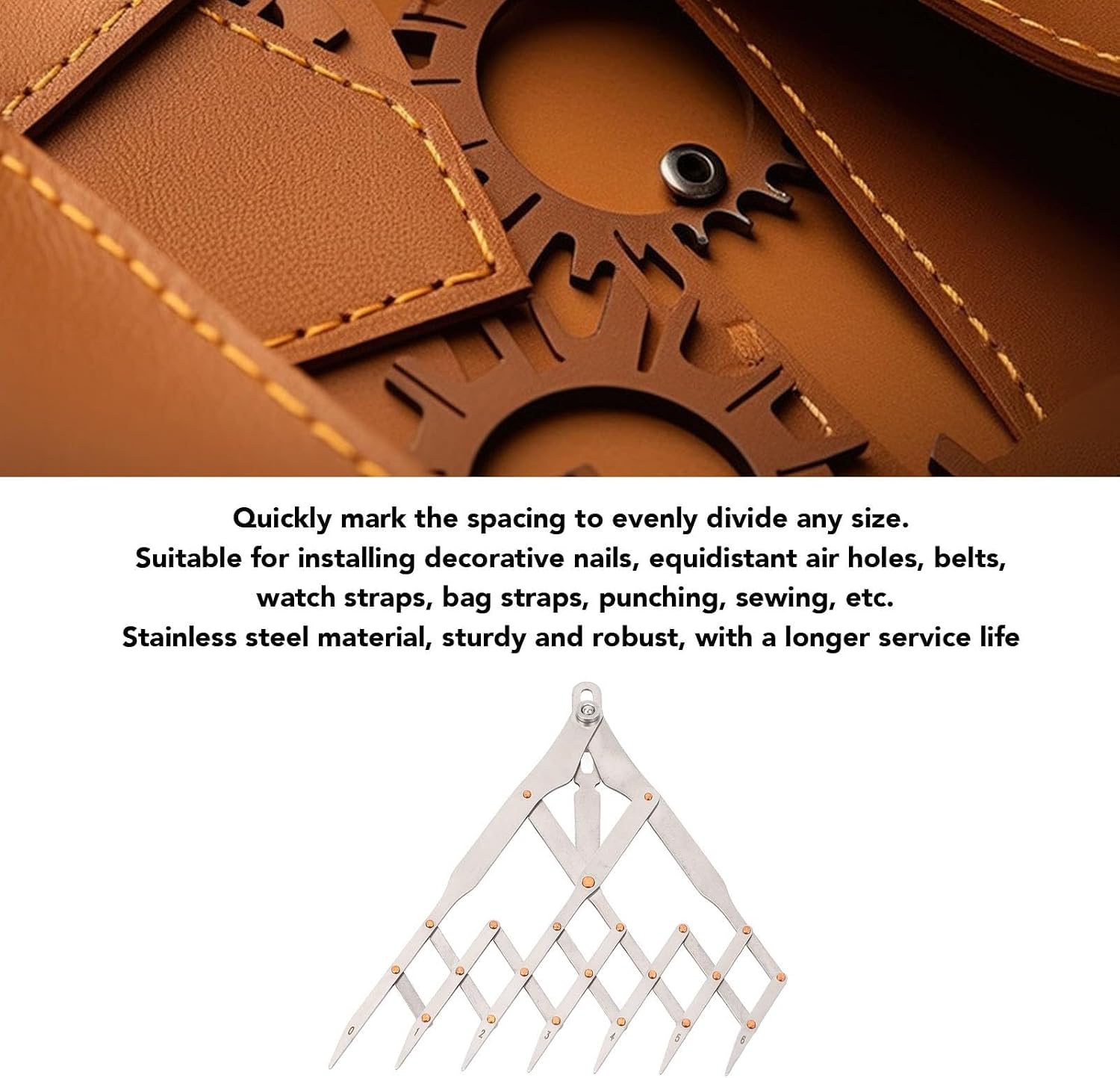 Equal Distance Measuring Ruler, Stainless Steel Equidistant Ruler, Equal Space Divider with 5 Teeth (No Lock) or 7 Teeth (with Lock) Leather Belt Sewing Gauge for Craft Pleat Button Spacing Grommet