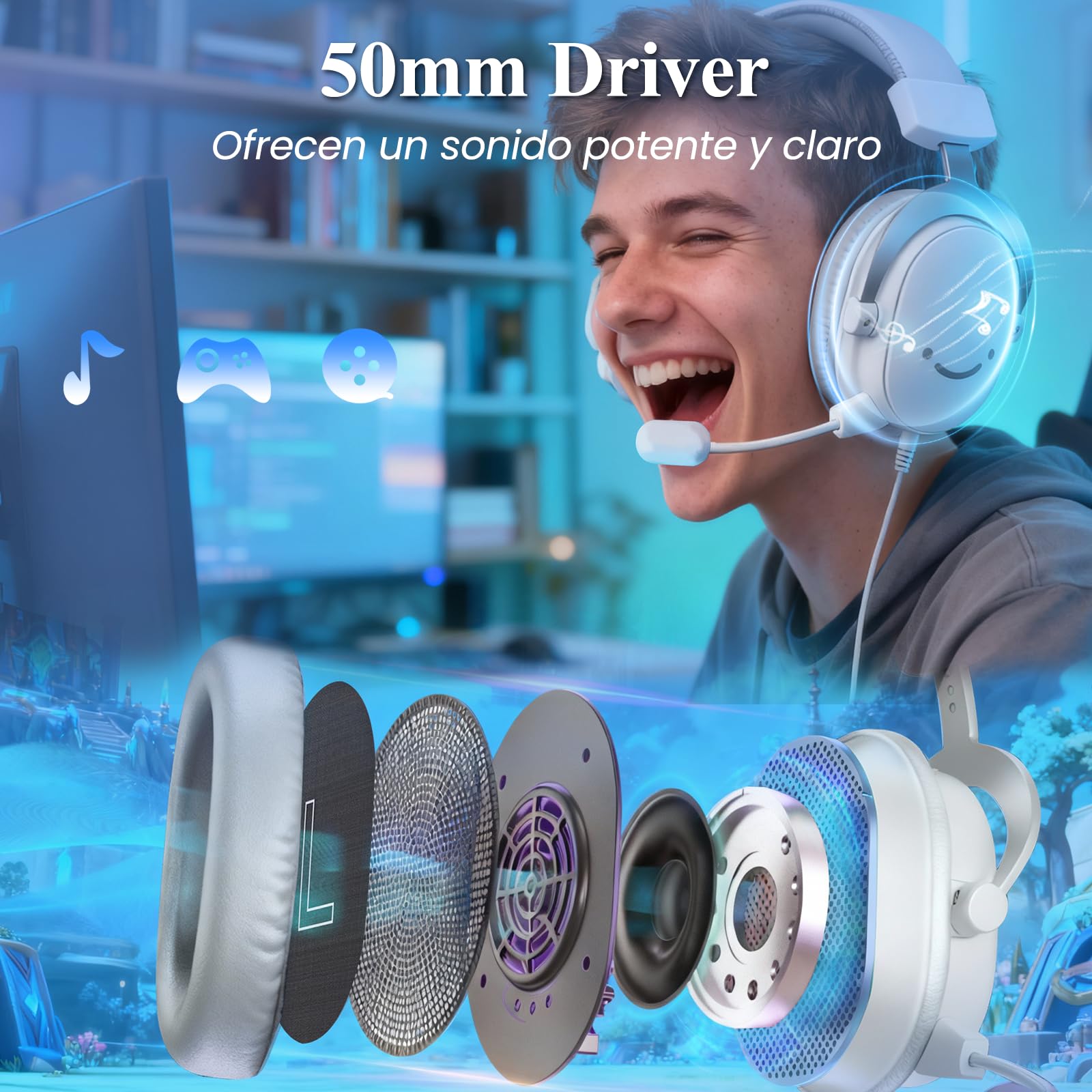 FIFINE Auriculares con Cable y Microfono, Over Ear Auriculares Gaming PC PS4 PS5 Xbox Switch con 7.1 Sonido Envolvente, Almohadillas Blandas para Los Oídos