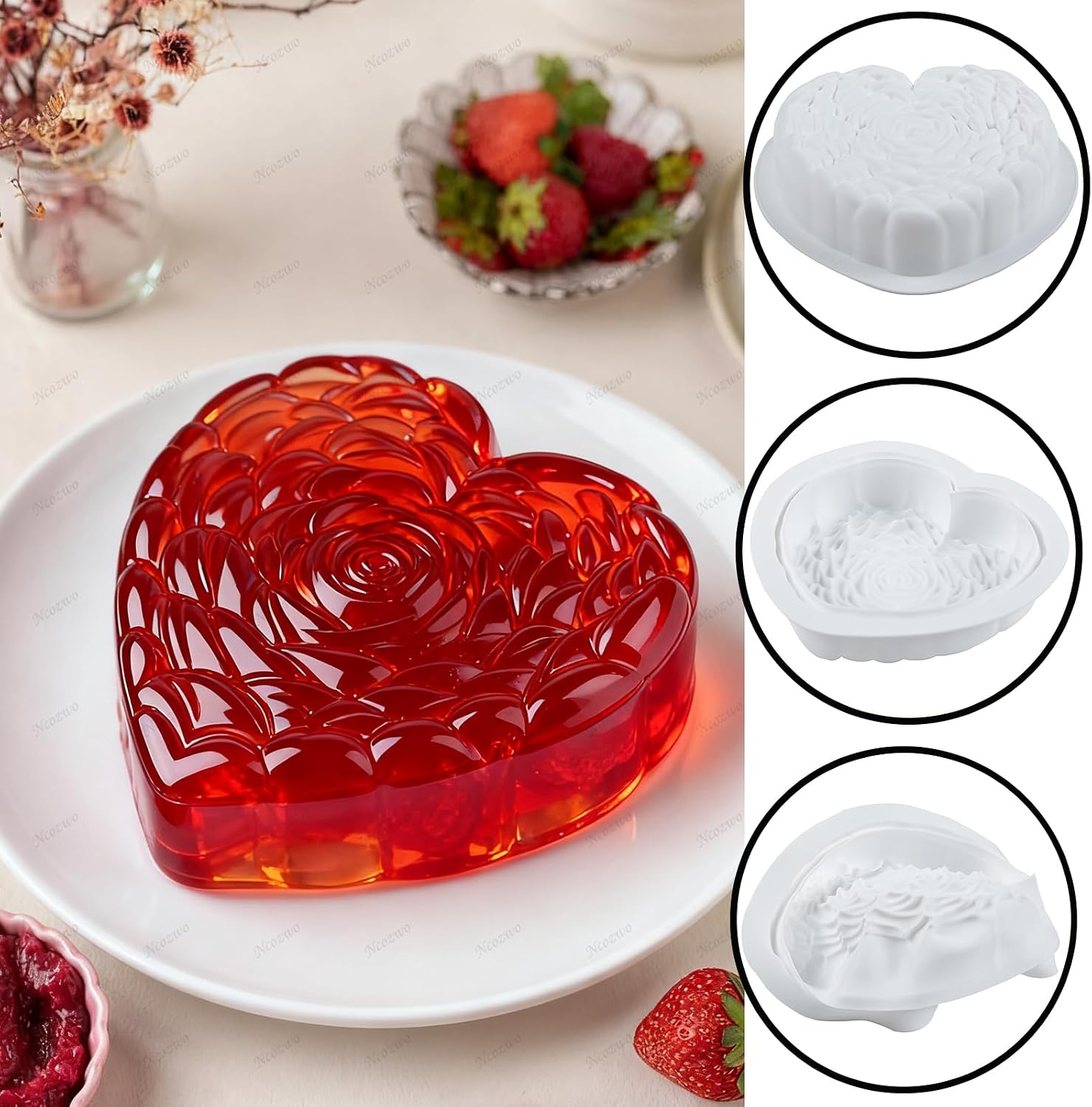 Heart Shaped Silicone Bundt Cake Pan Large Nonstick Baking Cake Mold for Valentines Day Birthday Loaf Muffin Brownie Chocolate Pie Bread Pudding Jelly Soap (Love Heart Rose 7 Inch)