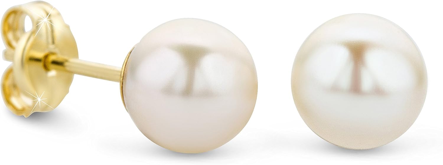 Orovi 14K / 10K Gold Freshwater Pearl Stud Earrings – Classic Real Pearl Earrings for Women – Timeless & Elegant Jewelry – Perfect for Anniversary, Birthday, Wedding - Jewelry for Women