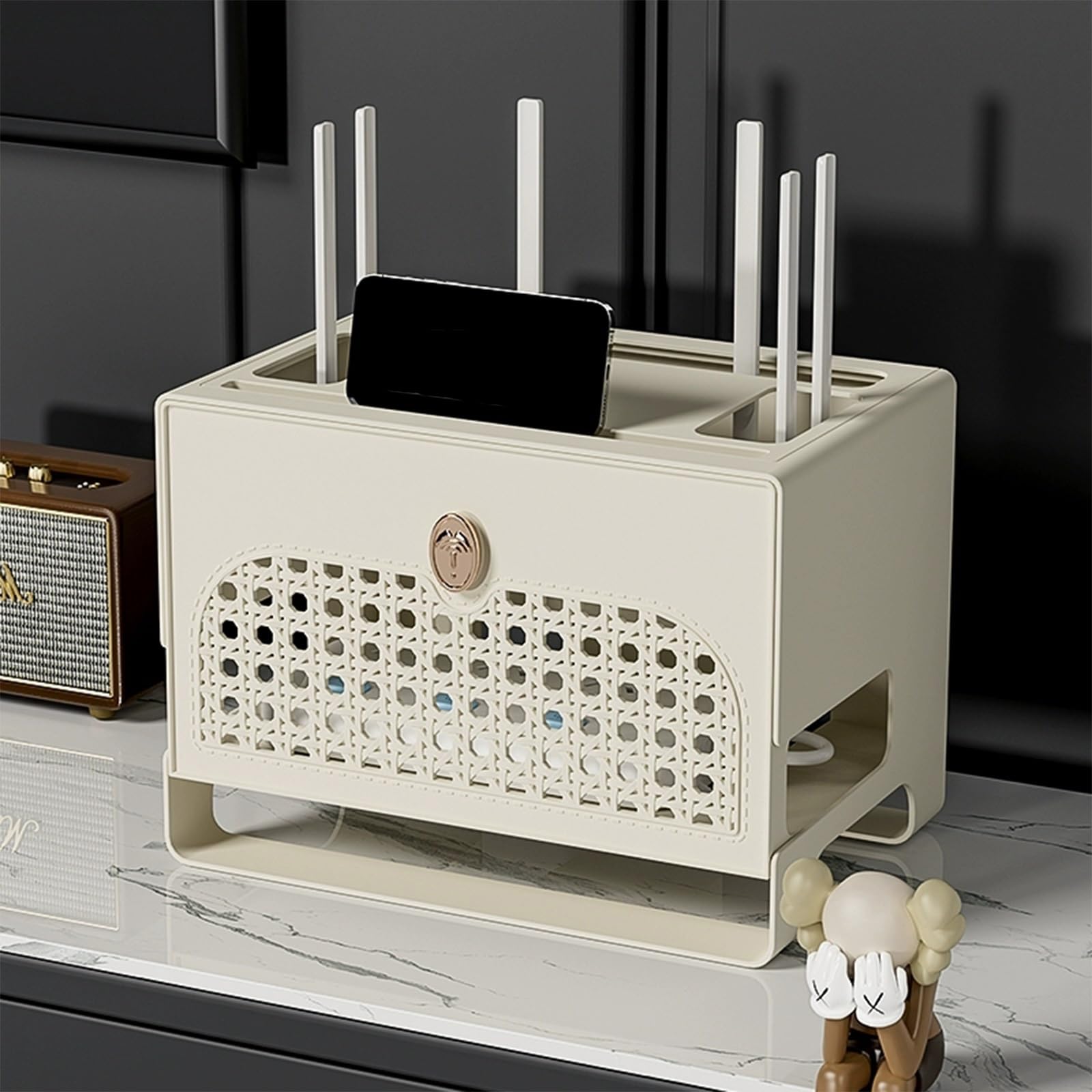 Cache-routeur Wi-Fi et organiseur de hub USB avec gestion des câbles