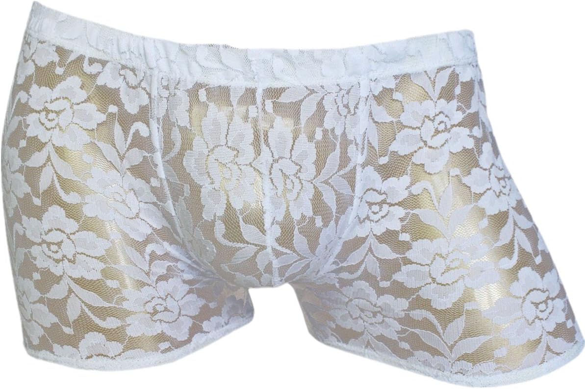 FEESHOW Men's Sexy Sheer Lace Boxer Briefs Transparent See Through Lingerie Sissy Underwear