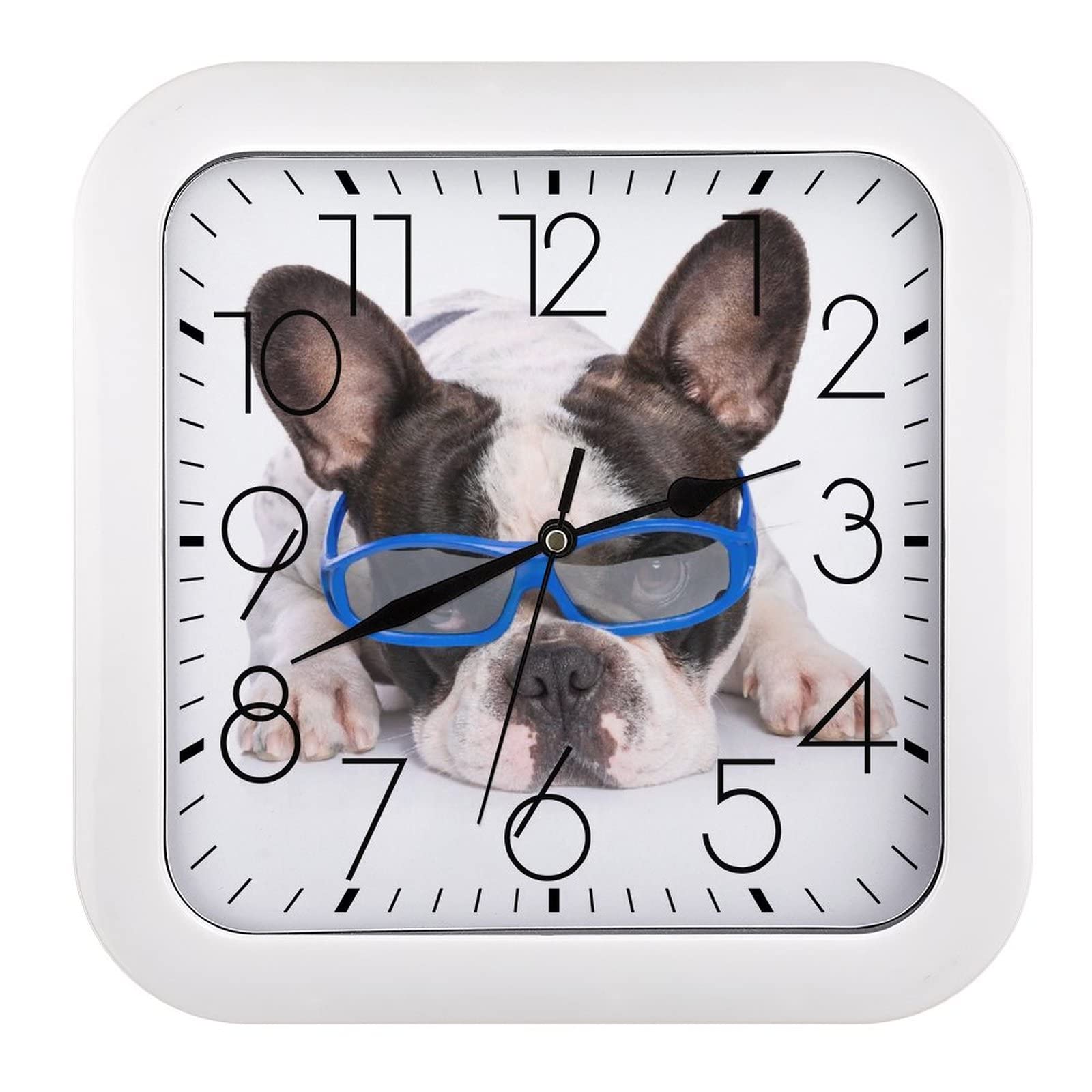 Pendule murale bouledogue moderne et silencieuse 26x26cm pour bureau