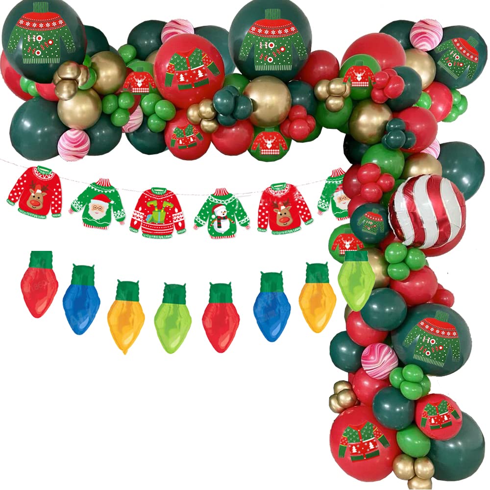 Christmas Ugly Sweater Party Decoration Balloon Garland Set for Let's Ugly Christmas Party Supplies Foil and Latex Balloons for Ugly Sweater Theme Party Decorations Christmas Decoration