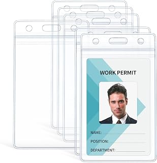 Pawfly Vertical ID Card Badge Holder Waterproof Clear Card Sleeve Case Cover Heavy Duty Card Protector Pouch with Resealable Zip for Proximity Key Card Driver’s License and Credit Card, 6 Pack