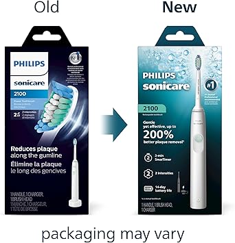 Philips Sonicare 2100 Series Electric Toothbrush - Sonic Toothbrush with Advanced Sonic Technology, Two Intensity Settings, Smartimer & Quadpacer, White, Model HX3661/04