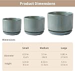 Ceramic Plant Pots Set of 3, 4.3+5.5+6.7 Inch Indoor Flower Pots with Drainage Hole & Saucer & Hole Mesh Pads, Striped Decorative Planter Set for Indoor Plants (Green)