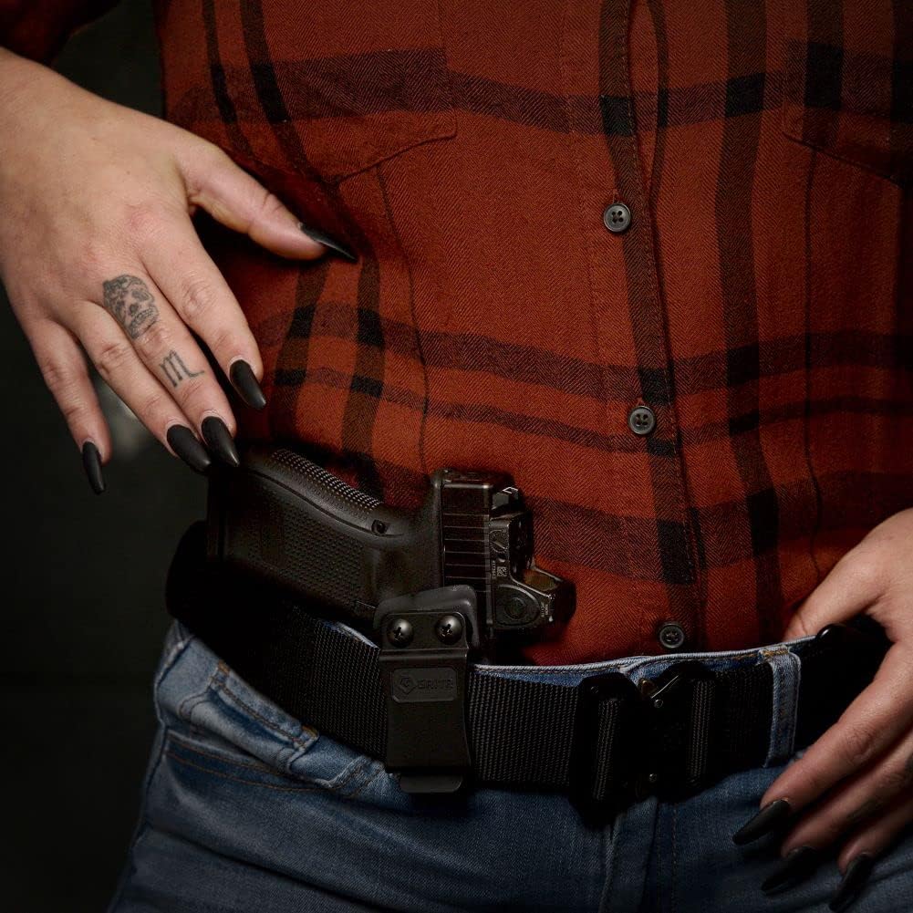 GRITR IWB Kydex Right/Left Hand Gun Holster Compatible with Glock 17/19 Gen 1-6, G26/G19x/G34 Gen 1-5, G45 Gen 5 & 6 with Optic Cut, Open Bottom, 1.5" Belt Clip & Adjustable Retention