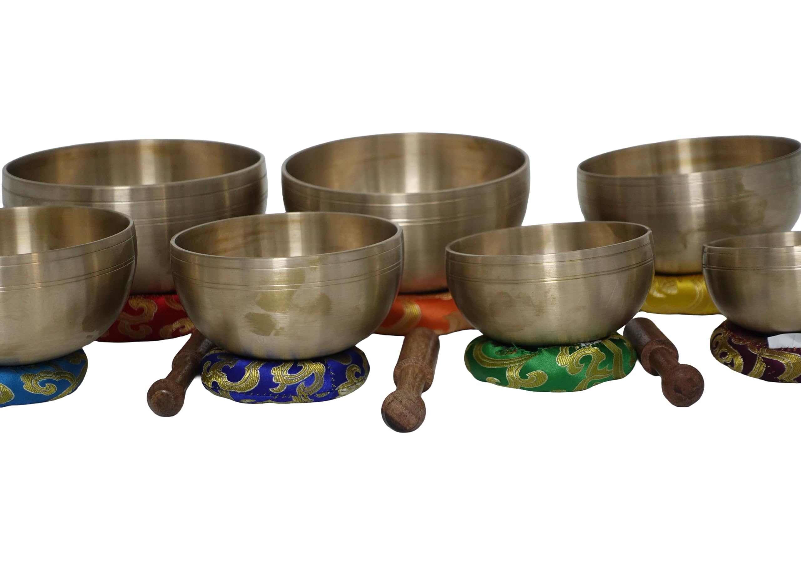 Set di campane tibetane per 7 chakra, realizzate a mano per meditazione, yoga e guarigione del suono, include martello e cuscino