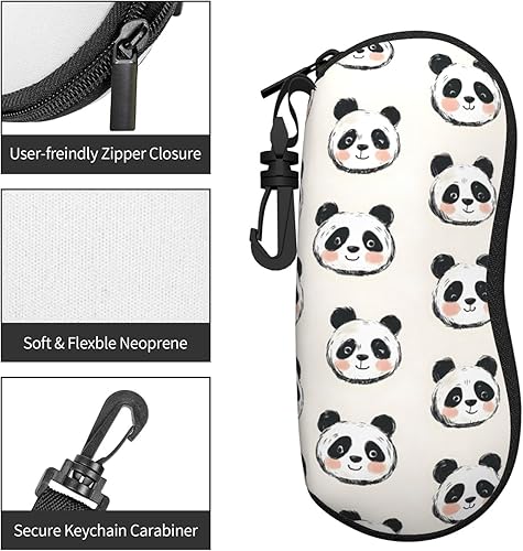 Vista 3 de Sun Glasses Case Soft - Cute Cartoon Panda 1 Print Travel Slim Eyeglass Case with Clip, Neoprene Glasses Pouch Sunglass Organizer for Women Men with