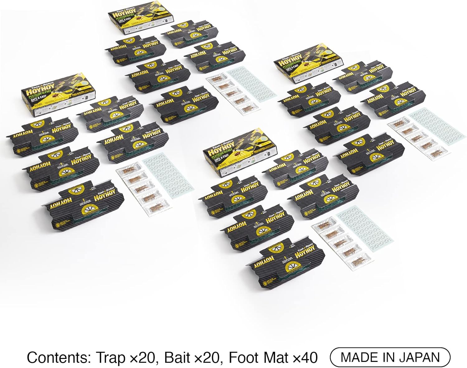 HOY HOY Trap A Roach - 20 Traps [4 Pack] Baited Glue Traps, Great for Home with Kids & Pets Indoor, Sticky Pest Control Trap, Roach Killer, Made in Japan
