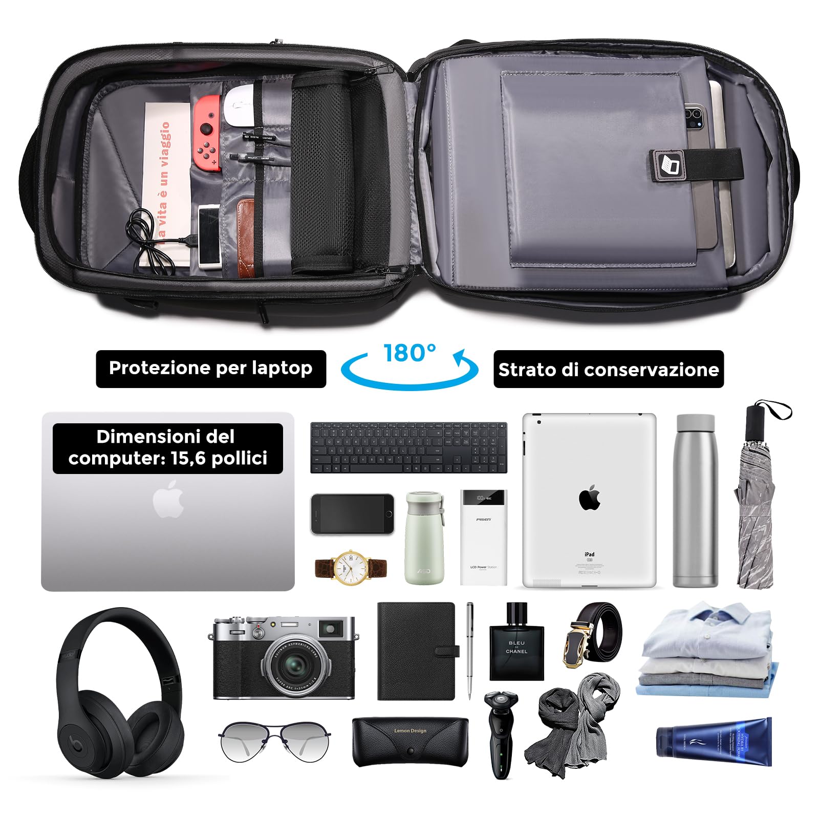FENRUIEN Zaino espandibile 18L-26L, zaino per computer portatile, impermeabile, con porta di ricarica USB, anti furto, per uomo e donna, con scomparto per computer portatile, zaino per la scuola..