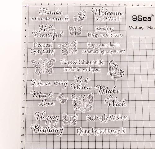 Miniatura 7 de Sellos transparentes de mariposas con sentimientos, diseño de palabras de felicitación de mariposa, sellos transparentes para decoración de tarjetas
