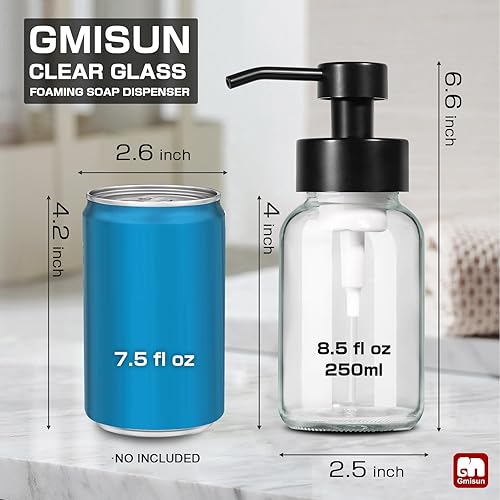 Miniatura 3 de GMISUN - Dispensador de jabón de espuma, paquete de 2 dispensadores de jabón de vidrio transparente de 8.5 fl oz  8.5 fl oz para baño y cocina,