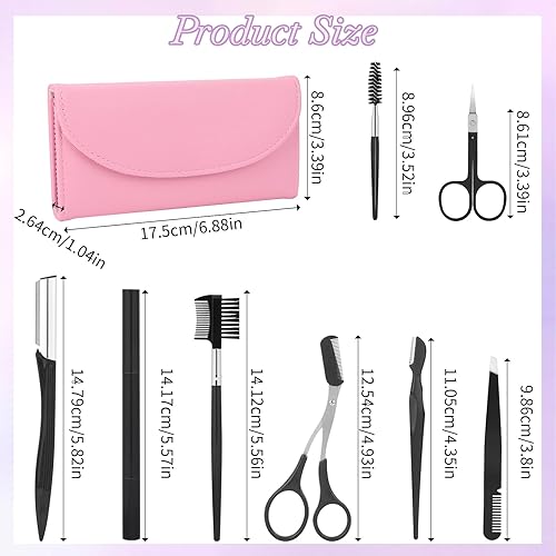 Miniatura 2 de Kit profesional de modelado de cejas, juego de 8 piezas con bolsa de cuero, maquinilla de afeitar, tijeras, cepillo para mujeres y hombres