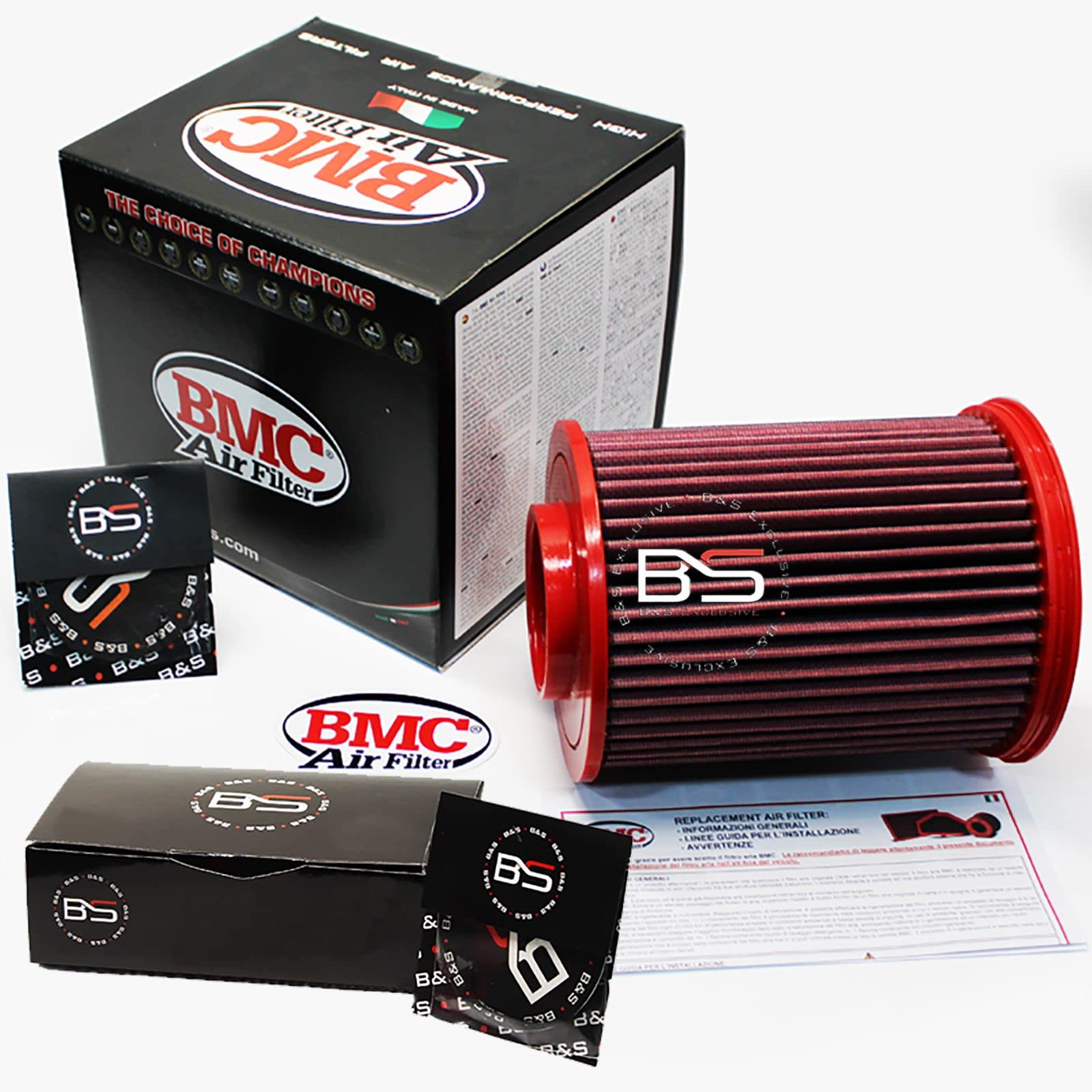 B&S Kit Filtro Aria Sportivo Aspirazione Rigenerabile Lavabile FB559/08 con Profumatore Interni