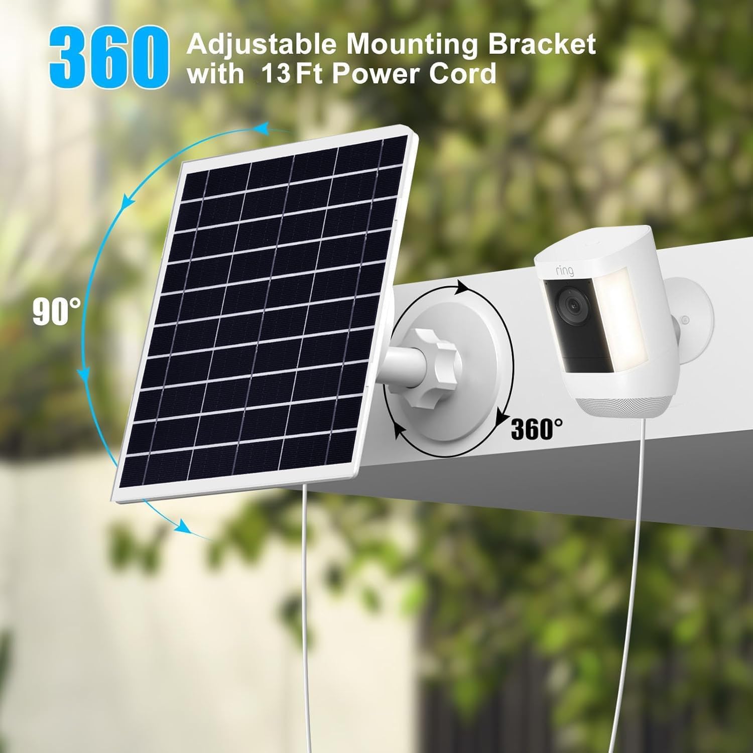 Panneau solaire 9W/5V pour caméra de sécurité avec câble de charge 3 en 1 de 3m (micro USB,connecteurs Type-C et DC3,5x1,35),étanchéité IP66,compatible avec les caméras à batterie faible