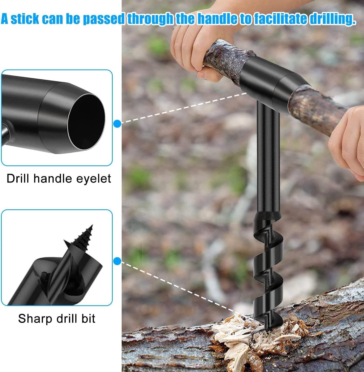 Hsthe Sea Hand Drill for Woodworking Portable Multi-Purpose Auger, Spiral Drill for Outdoor Camping (16 x 230 mm) (Black) - Image 4