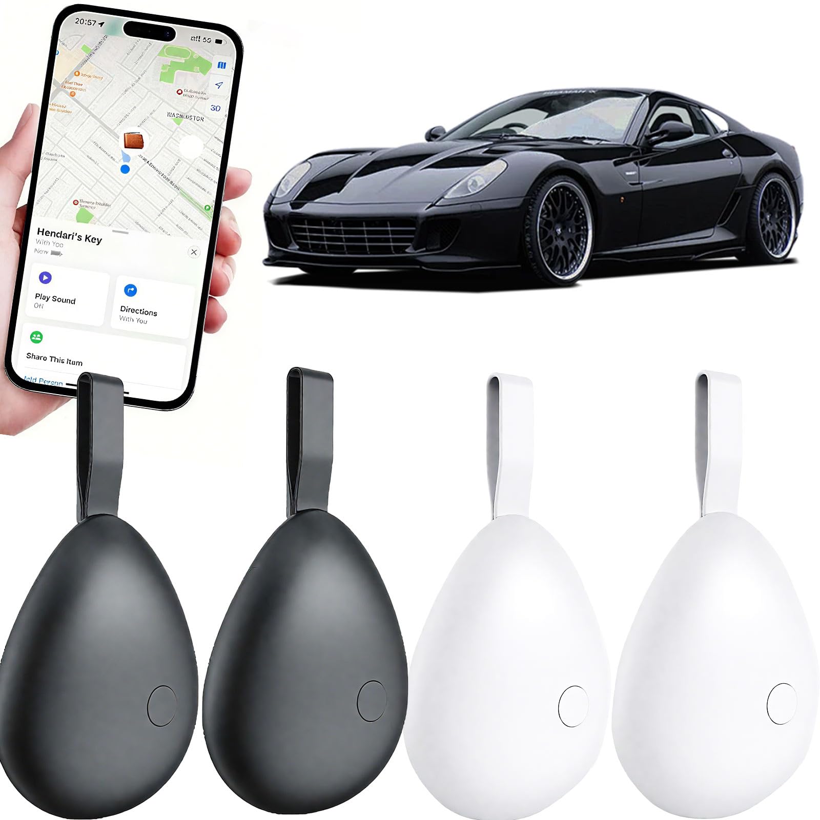 GPS Tracker for Vehicles, Mini Tracking Device for Vehicles, Car Tracker Device Hidden No Subscription Work with Find My (iOS Only), Key Finder, for Kids, Dogs, Luggage, Bag (Black, 4 Pack)