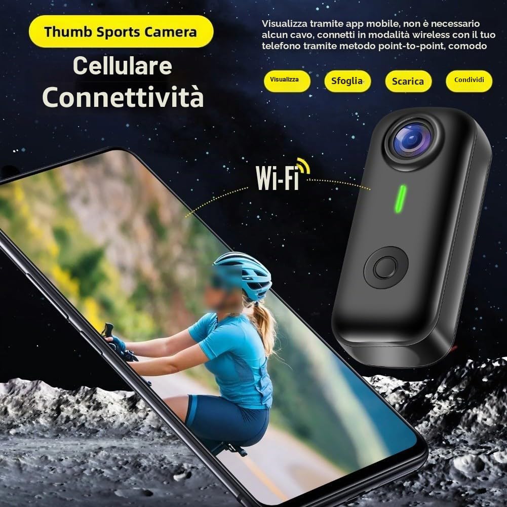 Whychstore Action Camera magnetica compatta, 360° magnetica Pocket Thumb Cam, registrazione WiFi 2K, per registrazione, attività all'aperto, passeggiate (nero)