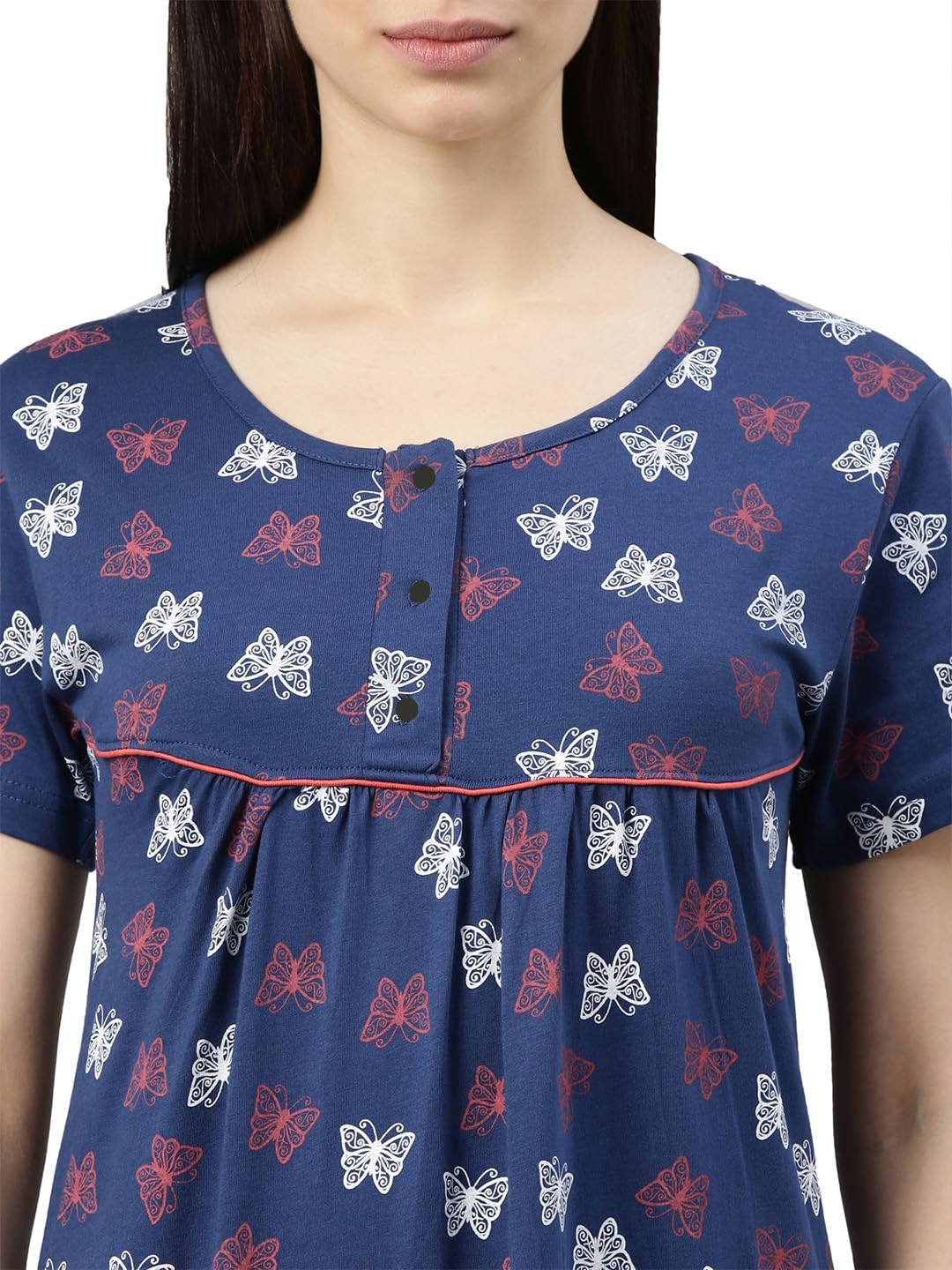 KRYPTIC Womens Navy Printed Pure Cotton Maxi Nightdress(Navy_2-M) - Image 4 thumbnail