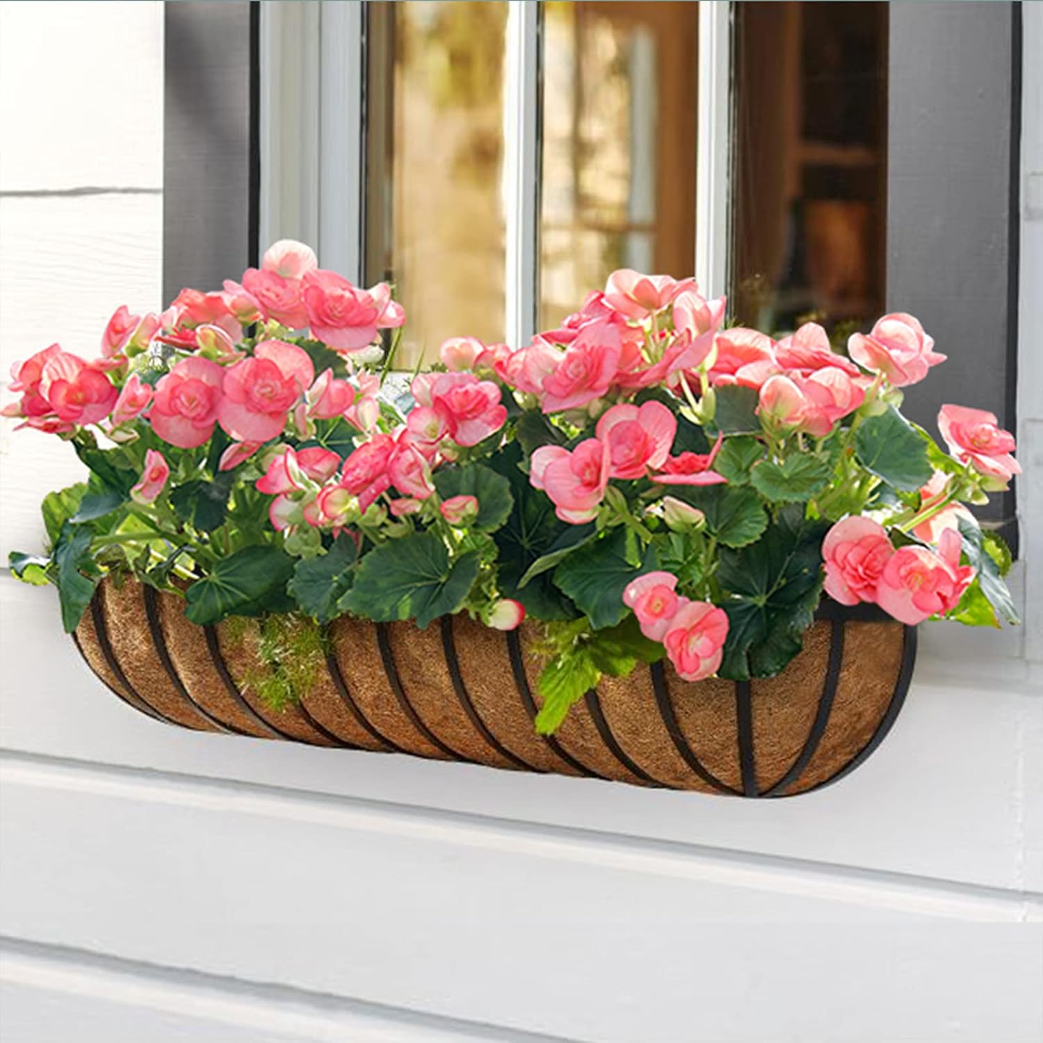 TigeJoy 4PCS 24 Inch Trough Coco Coir Liners Planter Replacement, 100% Natural Thick Coco Fiber Liner for Flower Box Decks Garden Window Pots, Half Moon Shape Coconut Liner Outdoor