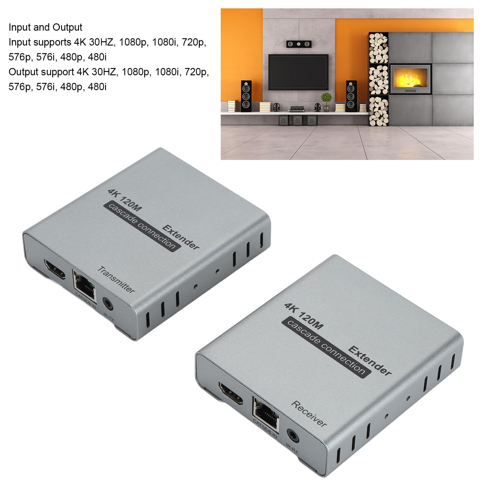 Extensor HDMI, Extensor de Amplificador de Señal HDMI 4K 120M, Conexión en Cascada de Cable LAN CAT5e Cat6 a Través de RJ45 Ethernet, Compatible con Control Remoto por