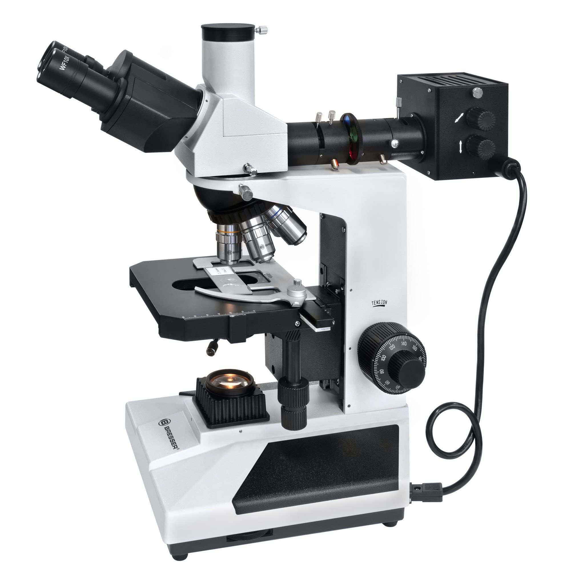 Bresser professionelles trinokulares Auflicht und Durchlicht Mikroskop Science ADL-601P 40-600x Vergrößerung, planachr. Objektive, koaxialer Kreuztisch, voll polarisierbare Beleuchtung, Kameratubus