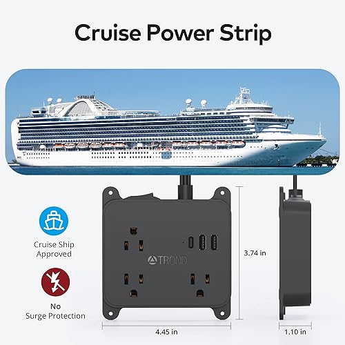 Miniatura 9 de Trond - Regleta de alimentación de enchufe plano - Cable de extensión ultrafino de 5 pies con 3 cargadores USB, estación de carga de escritorio de 3