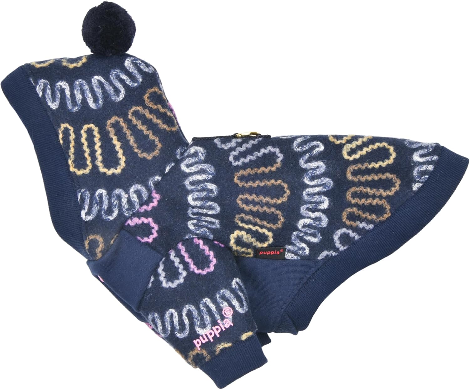 Puppia Rory Cute Winter Hooded Fleece Shirts with Integrated Harness for Small and Medium Dogs, Navy, Large