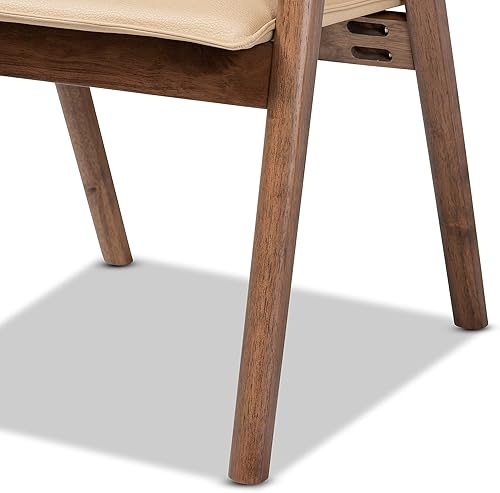 Miniatura 6 de Baxton Studio Marcena - Juego de sillas de comedor tapizadas de piel sintética beige y acabado marrón nogal, juego de 2 sillas de comedor
