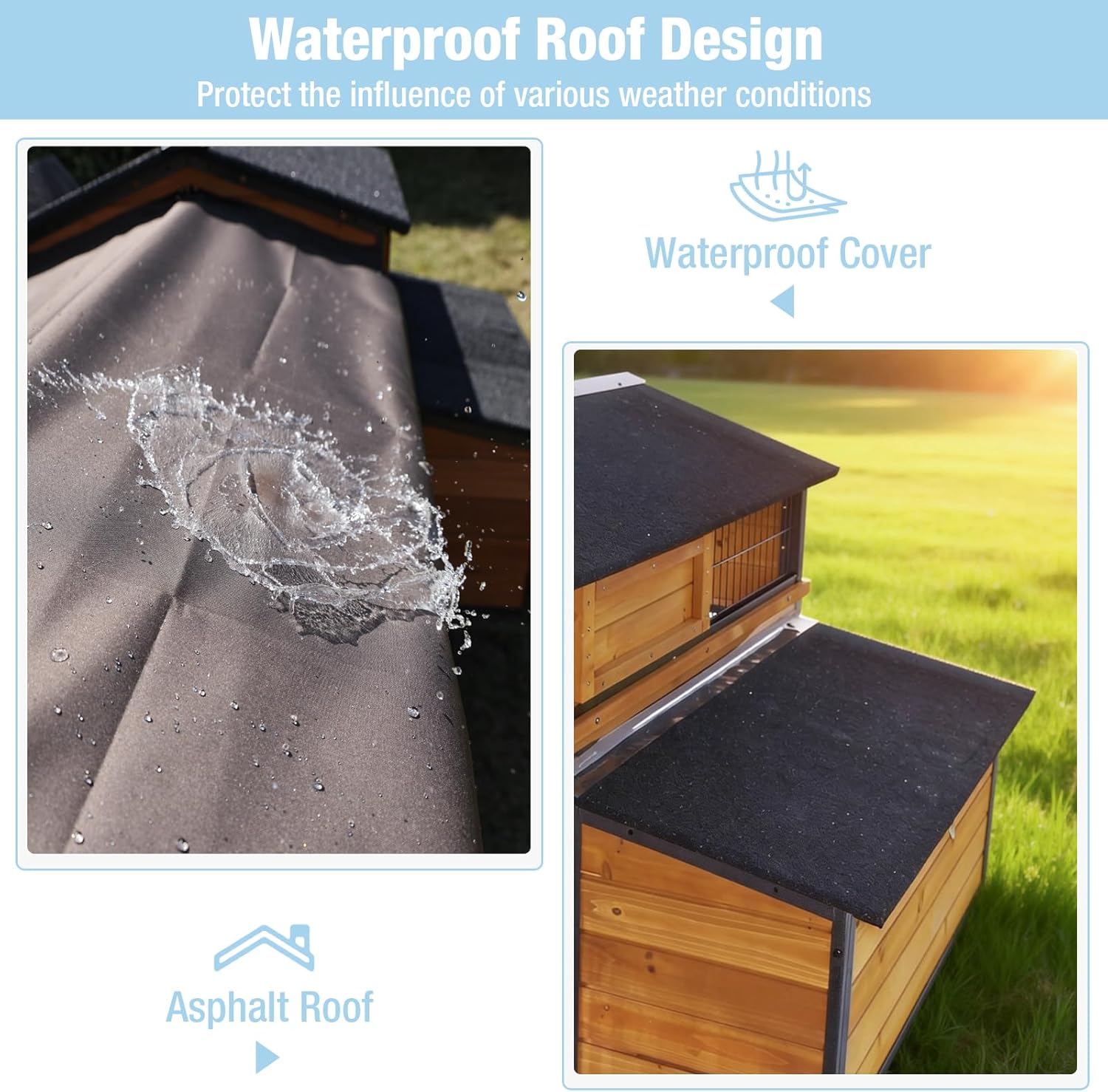 Large Chicken Coop with Wheels, Mobile Chicken Tractor with All-Around Iron Frame and Leakproof Tray, Wooden Hen House with Run, Nesting Box and Waterproof Rood, Chickens Poultry Cage for 6-8 Chickens