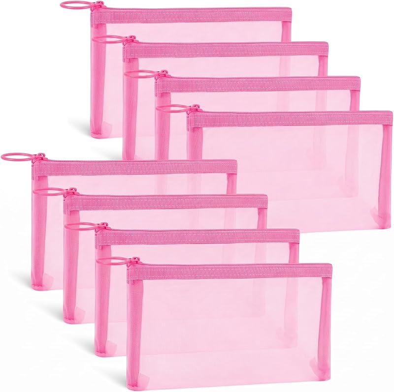 Fassave 8 Necessaires de Tela de Nylon com Zíper, Organizadores para Cosméticos e Viagem, Rosa Ampliada, Tamanho M