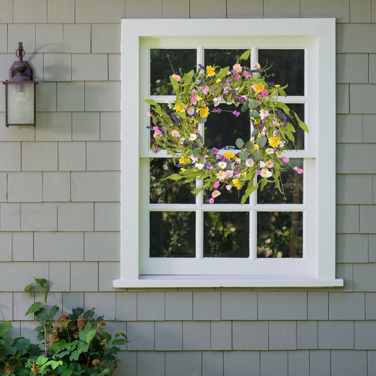 Plcnn 60 cm Lente Zomer Deur Daisy Krans, Grote Lavendel Eucalyptus Krans Kunstmatige Kleurrijke Daisy Krans voor Voordeur Muur Thuis en Boerderij Decor