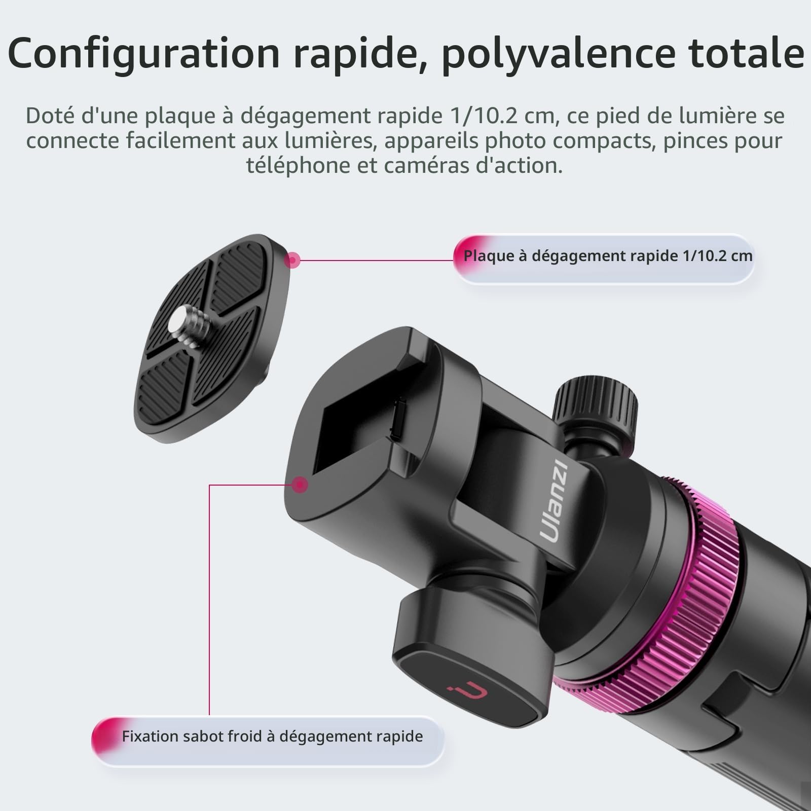 ULANZI MT-89 Trépied de Lampe en Aluminium, 208cm trépied Extensible Portable, Support pour Appareil Photo et éclairage, pour Studio Photographie Extérieure Lumière Anneau Flash Boîte à lumière