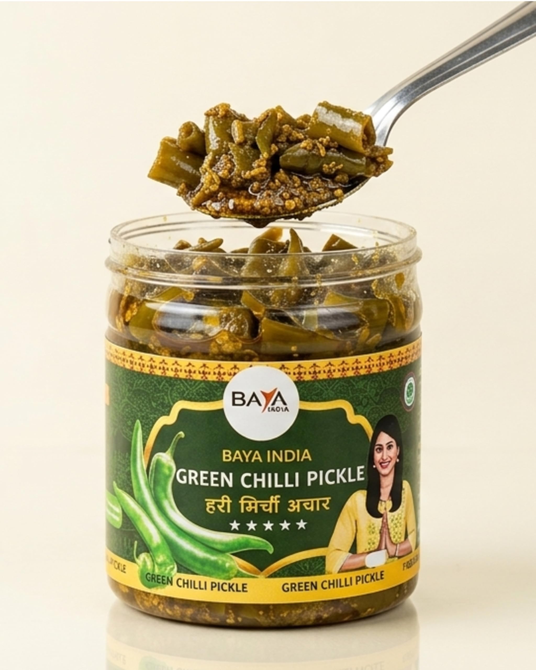Baya India Homemade Hari Mirchi ka Achar | Authentic Green Chilli Pickle | Teekha Mast | Spicy & Tangy | Sun-Dried Chemical Free | No Vinegar No Garlic & Onion | 700g Plastic Jar